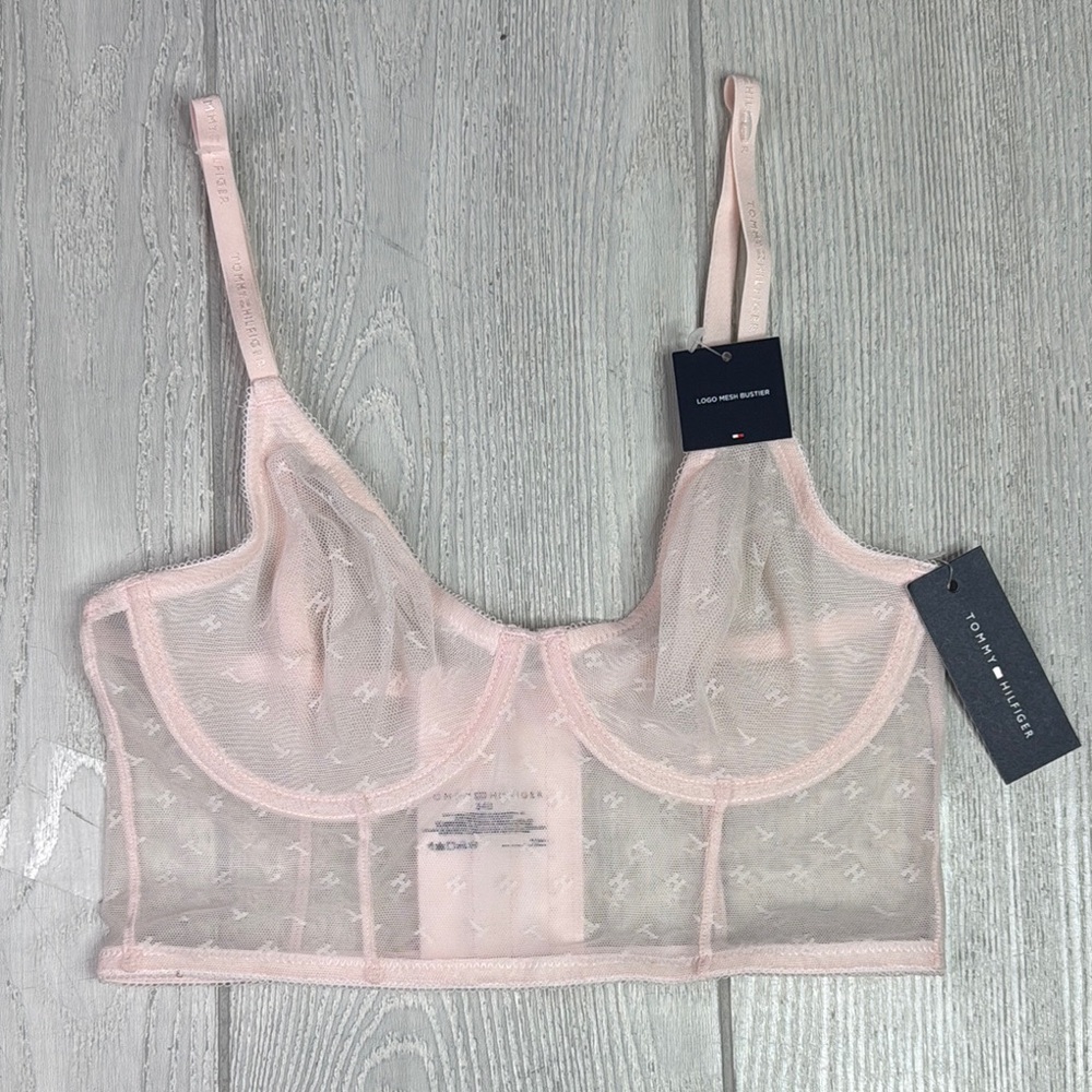 NWT Tommy Hilfiger 34B Soft pink bustier, lace, logo